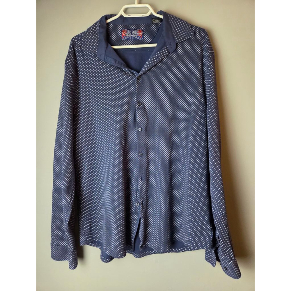 Men's English Laundry Casual Button Down Shirt XL Navy White Polka Dot